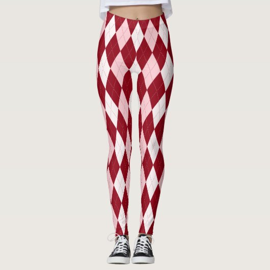 Red Argyle Crimson Roze Small Diamond Shape Leggings (Voorkant)
