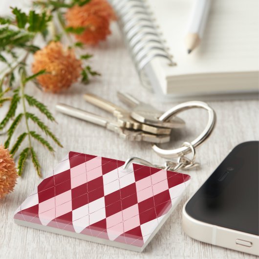 Red Argyle Crimson Roze Small Diamond Shape Sleutelhanger (Voorkant Rechts)