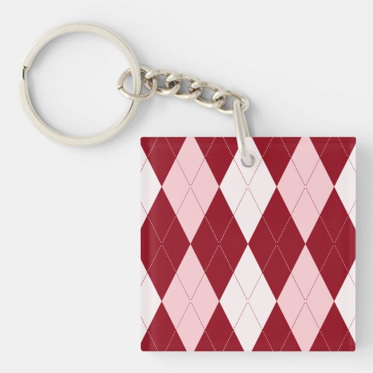 Red Argyle Crimson Roze Small Diamond Shape Sleutelhanger (Voorkant)