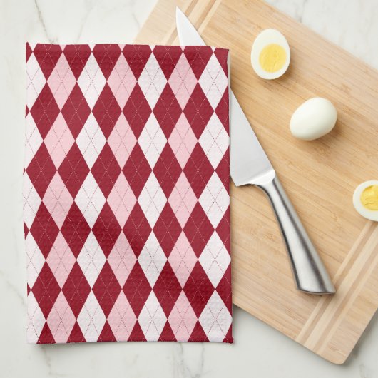 Red Argyle Crimson Roze Small Diamond Shape Theedoek (Quarter Fold)