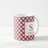Red Argyle Plaid Monogram Name Koffiemok (Voorkant rechts)