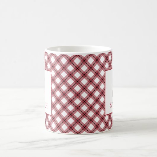 Red Argyle Plaid Monogram Name Koffiemok (Center)