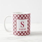 Red Argyle Plaid Monogram Name Koffiemok (Links)