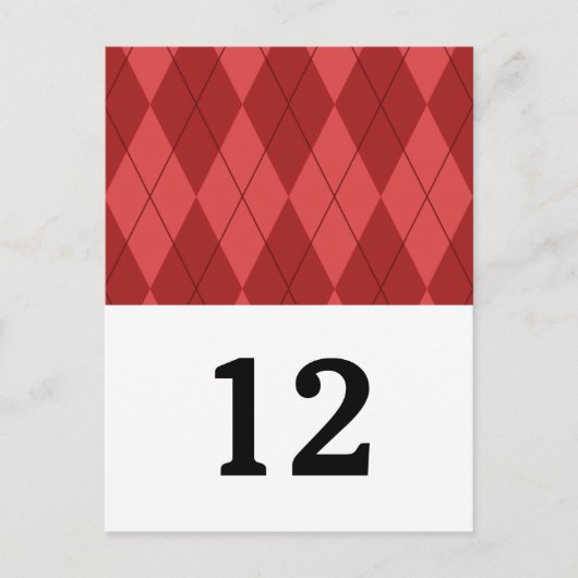 Red Argyle Table Number Briefkaart (Voorkant)