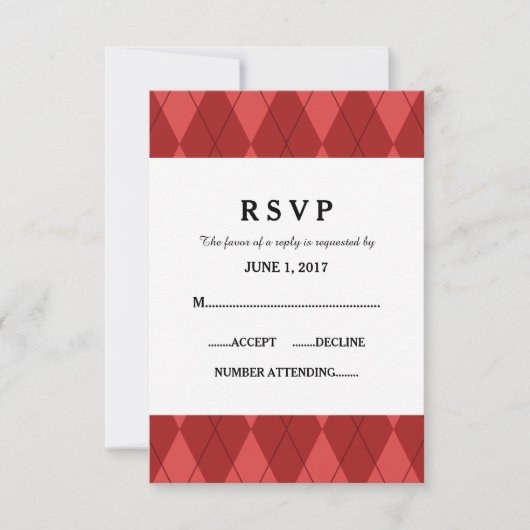 Red Argyle Wedding Response Kaart (Voorkant)