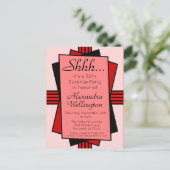Red Art Deco 30th Surprise Party Birthday Uitnodiging Briefkaart (Staand voorkant)