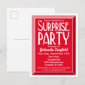 Red Art Deco Beveled Birthday Surprise Party Uitnodiging Briefkaart (Voorkant / Achterkant)