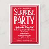 Red Art Deco Beveled Birthday Surprise Party Uitnodiging Briefkaart (Voorkant)