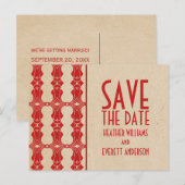 Red Art Deco Border Save the Date Briefkaart (Voorkant / Achterkant)