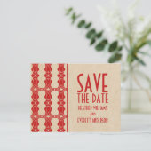 Red Art Deco Border Save the Date Briefkaart (Staand voorkant)