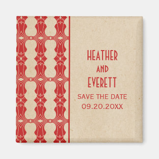 Red Art Deco Border Save the Date Magnet