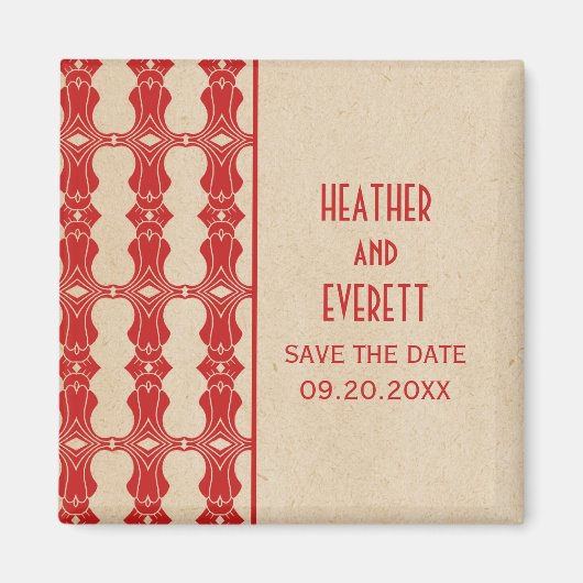 Red Art Deco Border Save the Date Magnet (Voorkant)