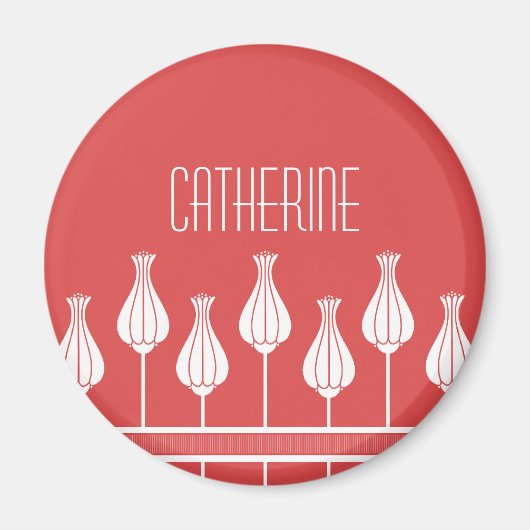 Red Art Deco Floral Magnet (Voorkant)