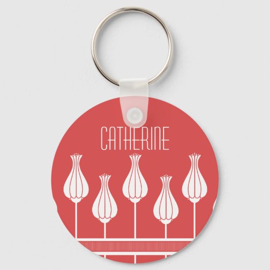 Red Art Deco Floral Sleutelhanger (Voorkant)
