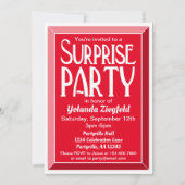 Red Art Deco Foto Birthday Surprise Party Kaart (Voorkant)