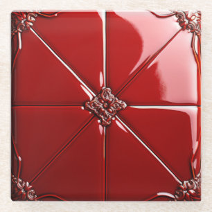 Red Art Deco Glazen Onderzetter