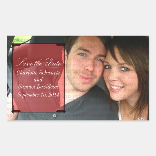 Red Art Deco Lijst Save the Date Stickers (Voorkant)