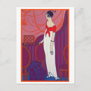 Red Art Deco Mode Tekening door George Barbier Briefkaart