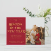 Red Art Deco Modern Foto Nieuwjaar Verloving Aankondiging (Staand voorkant)