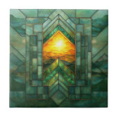 Red Art Deco Turquoise Groen Goud Zon Tegeltje (Voorkant)