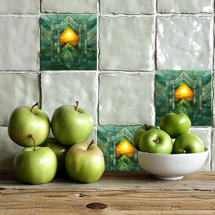 Red Art Deco Turquoise Groen Goud Zon Tegeltje