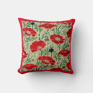 Red Art Nouveau Poppy Kussen