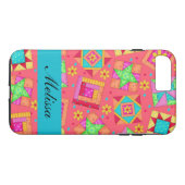 Red Art Patchwork Quilt Blocks Name Persoonlijk Case-Mate iPhone Case (Achterkant (Horizontaal))
