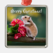 Red Arthurium met Hamster Vrolijk Kerstfeest Metalen Ornament (Voorkant)