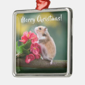 Red Arthurium met Hamster Vrolijk Kerstfeest Metalen Ornament (Links)