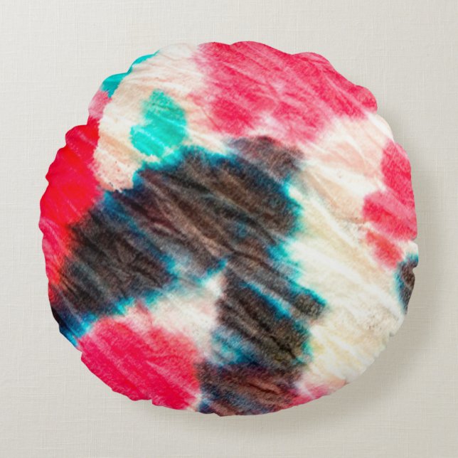 Red Artistisch smerig. Shibori Pattern. zomerpense Rond Kussen (Voorkant)