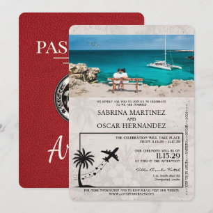 Red Aruba Passport Wedding Invitation Kaart