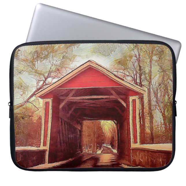 Red Ashland Covered Bridge-laptophoes Laptop Sleeve (Voorkant)