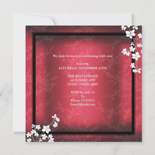 Red Asian Black Blossom White Birthday Party Kaart (Achterkant)
