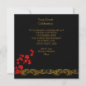 Red Asian Black Floral Gold Birthday Party Kaart (Achterkant)