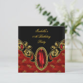 Red Asian Black & Gold Birthday Party Kaart (Staand voorkant)