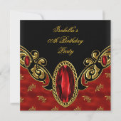 Red Asian Black & Gold Birthday Party Kaart (Voorkant)