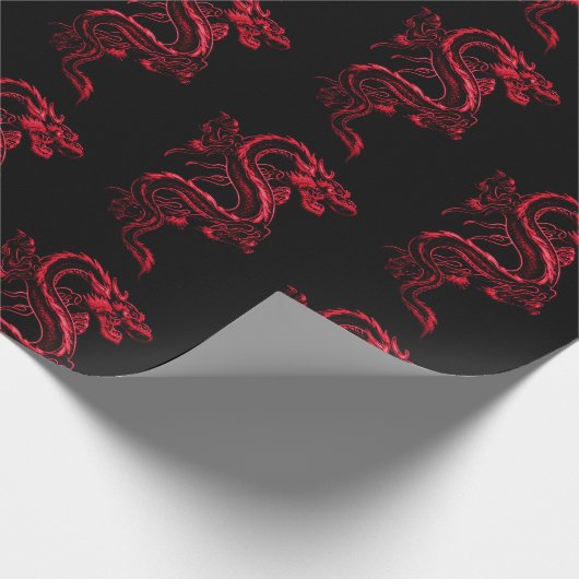 Red Asian Dragon Cadeaupapier (Hoek)