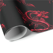 Red Asian Dragon Cadeaupapier (Rol Hoek)