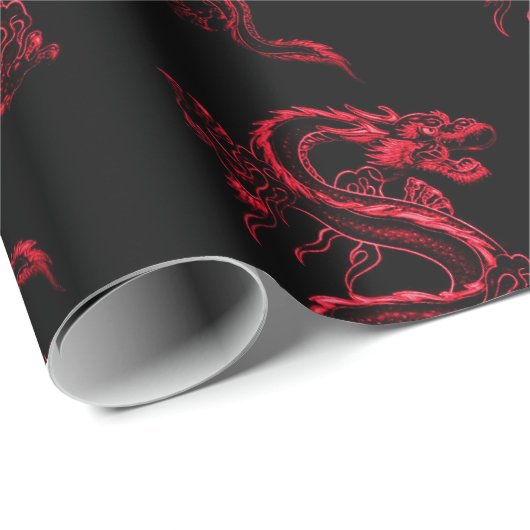 Red Asian Dragon Cadeaupapier (Rol Hoek)