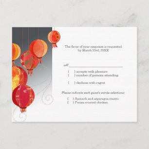 Red Asian Hanging Lantern Wedding RSVP Uitnodiging Briefkaart