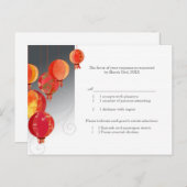 Red Asian Hanging Lantern Wedding RSVP Uitnodiging Briefkaart (Voorkant / Achterkant)