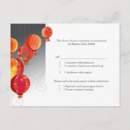 Red Asian Hanging Lantern Wedding RSVP Uitnodiging Briefkaart
