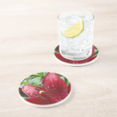 Red Asiatic Lily met knoppen Zandsteen Onderzetter (Zijkant)