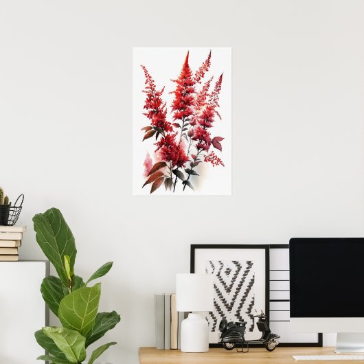 Red Astilbe Flower Art Print Poster (Thuiskantoor)
