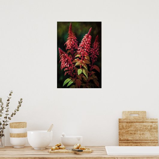 Red Astilbe Flower Art Print Poster (Keuken)