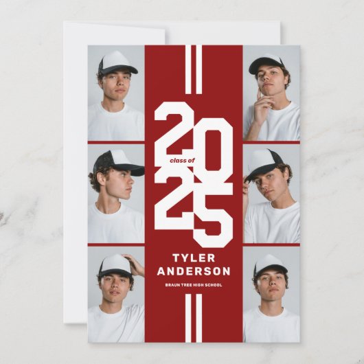 Red Athletic Afstudeerder Fotocollage Afstudeerfee Kaart (Voorkant)