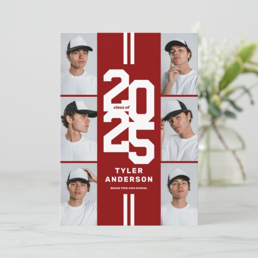 Red Athletic Afstudeerder Fotocollage Afstudeerfee Kaart (Staand voorkant)