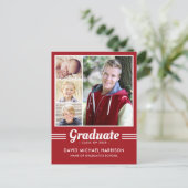 Red Athletic Multi-Photo Afstuderen Briefkaart (Staand voorkant)