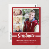 Red Athletic Multi-Photo Afstuderen Briefkaart (Voorkant / Achterkant)