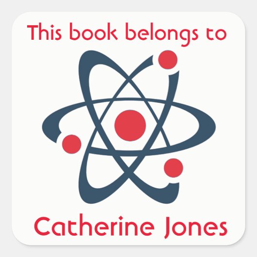 Red Atom Science Design Bookplate Sticker (Voorkant)